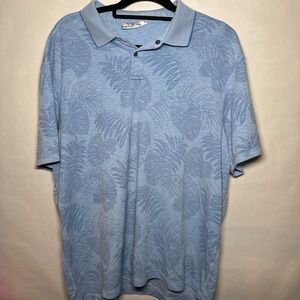 Vtg Jamaica Mens Blue Tropical Beach Leaf Print Soft Short Sleeve Polo Shirt XL